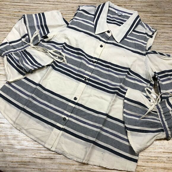 L-71 SPLENDID cold shoulder bell sleeve top  WHITE /NAVY size M nwot - Picture 1 of 1